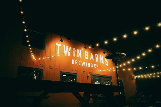 Twin Barn Brewing with lights