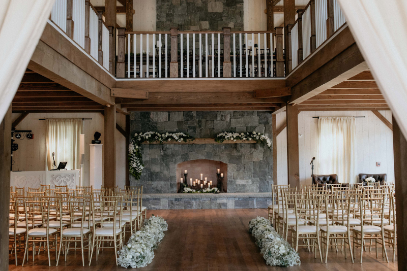 manor at van horn estate set up for indoor wedding ceremony with chairs